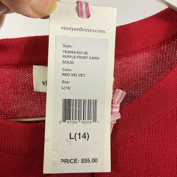 NWT Vineyard Vines Ruffle Front Cardigan Red Girls Large (14), 100% Cotton - Picture 8 of 11